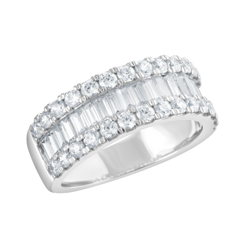 Round and Baguette Lab Grown Diamond 2ctw. Multi Row Wedding Ring in 14k White Gold image number null